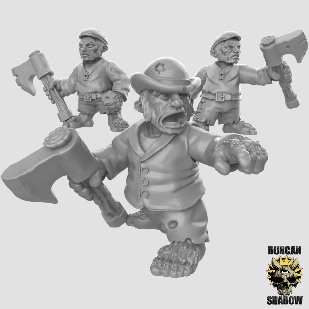 Halfling Rabble with Axes Miniature | Set of 3 - Tabletop RPG & D&D miniature. Perfect for wargaming & collectors