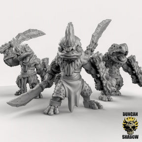 Heavy Armoured Frog Folk with Sword and Shield Miniature | Set of 3 - Tabletop RPG & D&D miniature. Perfect for wargaming & collectors