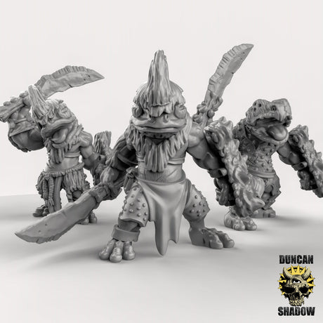 Heavy Armoured Frog Folk with Sword and Shield Miniature | Set of 3 - Tabletop RPG & D&D miniature. Perfect for wargaming & collectors