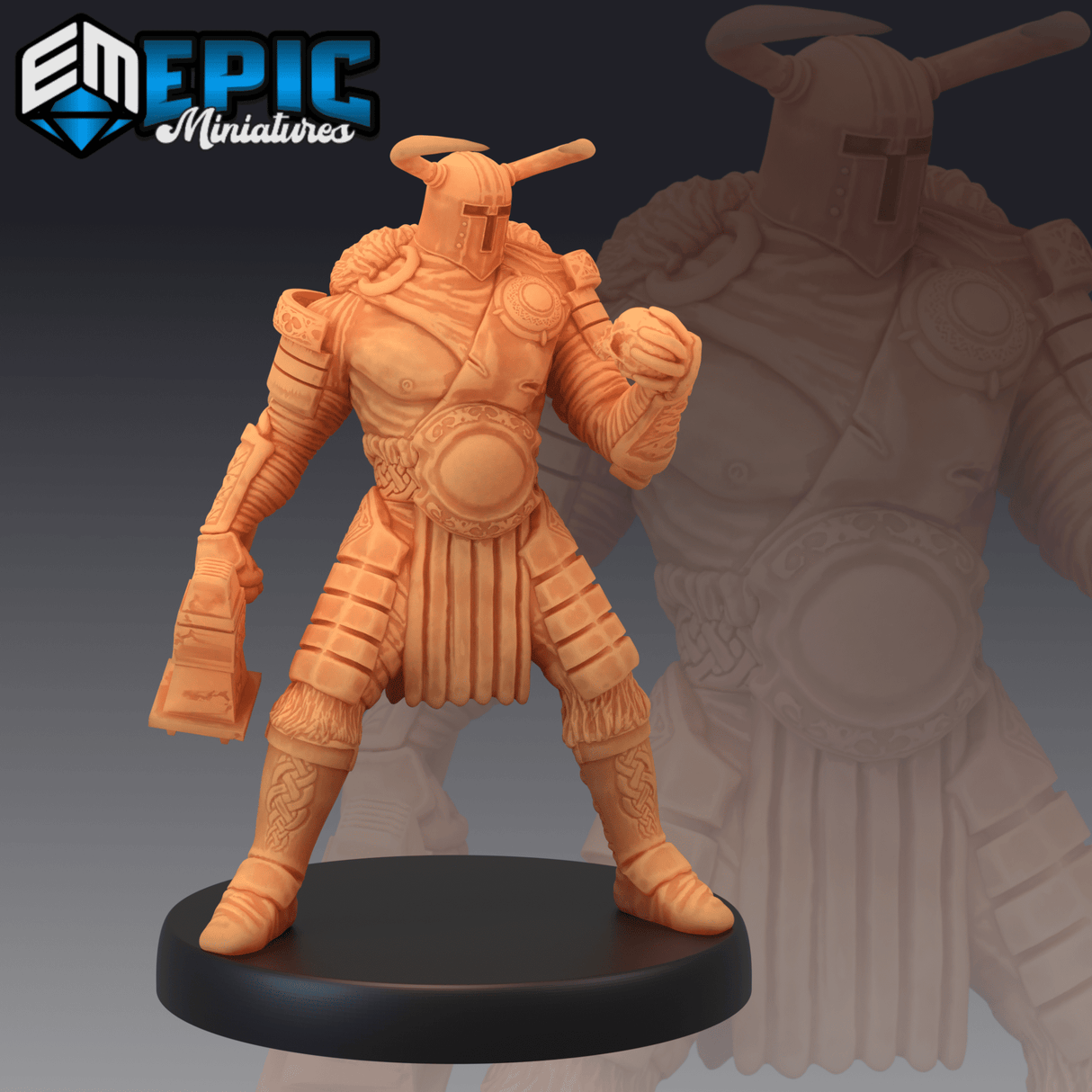 Helmed Barbarian Miniature | B - Tabletop RPG & D&D miniature. Perfect for wargaming & collectors