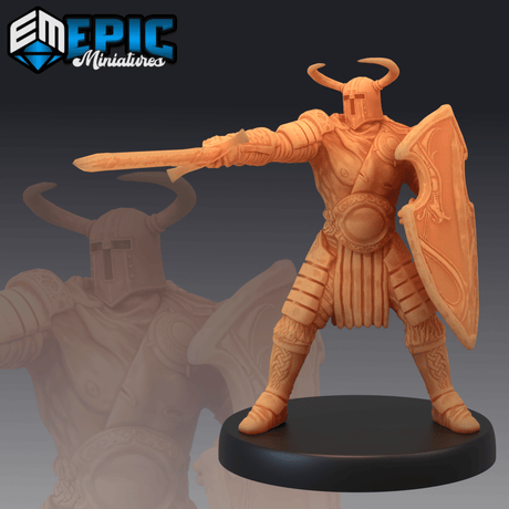 Helmed Barbarian Miniature | C - Tabletop RPG & D&D miniature. Perfect for wargaming & collectors