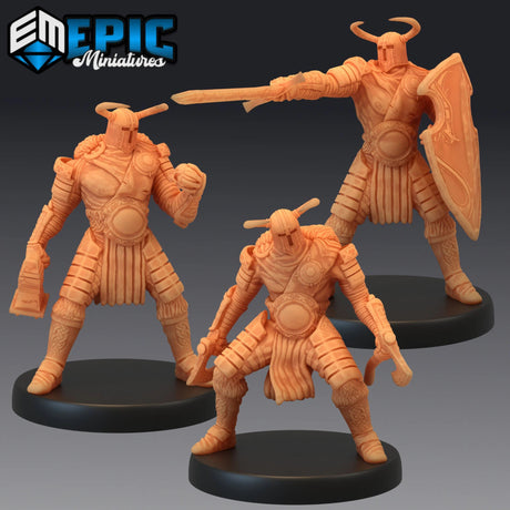 Helmed Barbarian Miniature | Set of 3 - Tabletop RPG & D&D miniature. Perfect for wargaming & collectors