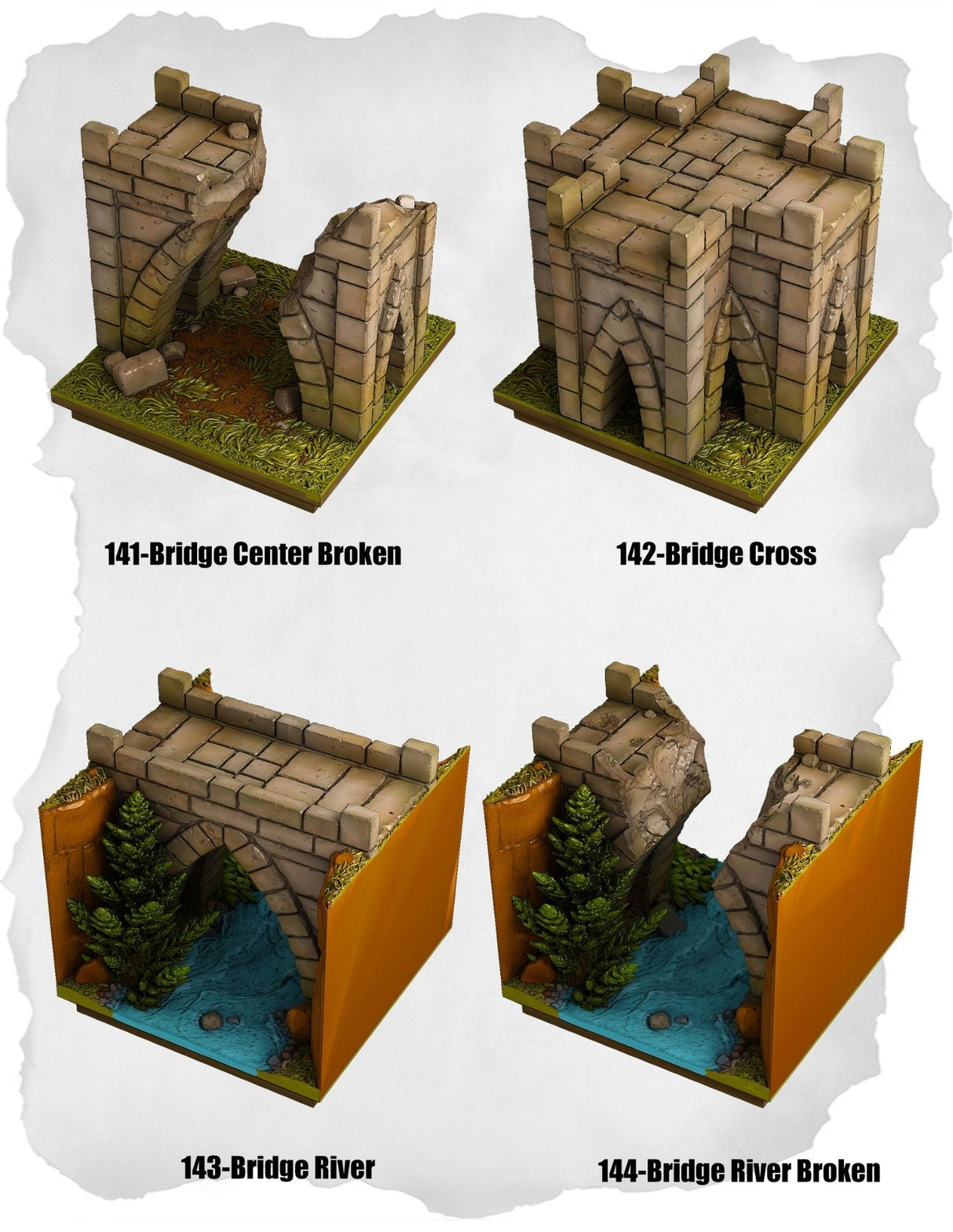 Highland Tiles Bridge Cross Pack (MH 141 to MH 144) | Set of 4 - Tabletop RPG & D&D miniature. Perfect for wargaming & collectors