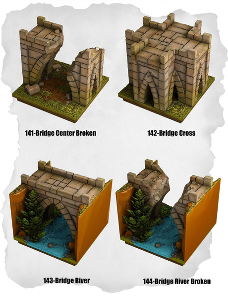 Highland Tiles Bridge Cross Pack (MH 141 to MH 144) | Set of 4 - Tabletop RPG & D&D miniature. Perfect for wargaming & collectors
