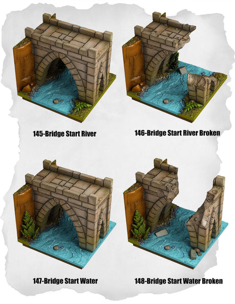 Highland Tiles Bridge Start River Pack (MH 145 to MH 148) | Set of 4 - Tabletop RPG & D&D miniature. Perfect for wargaming & collectors