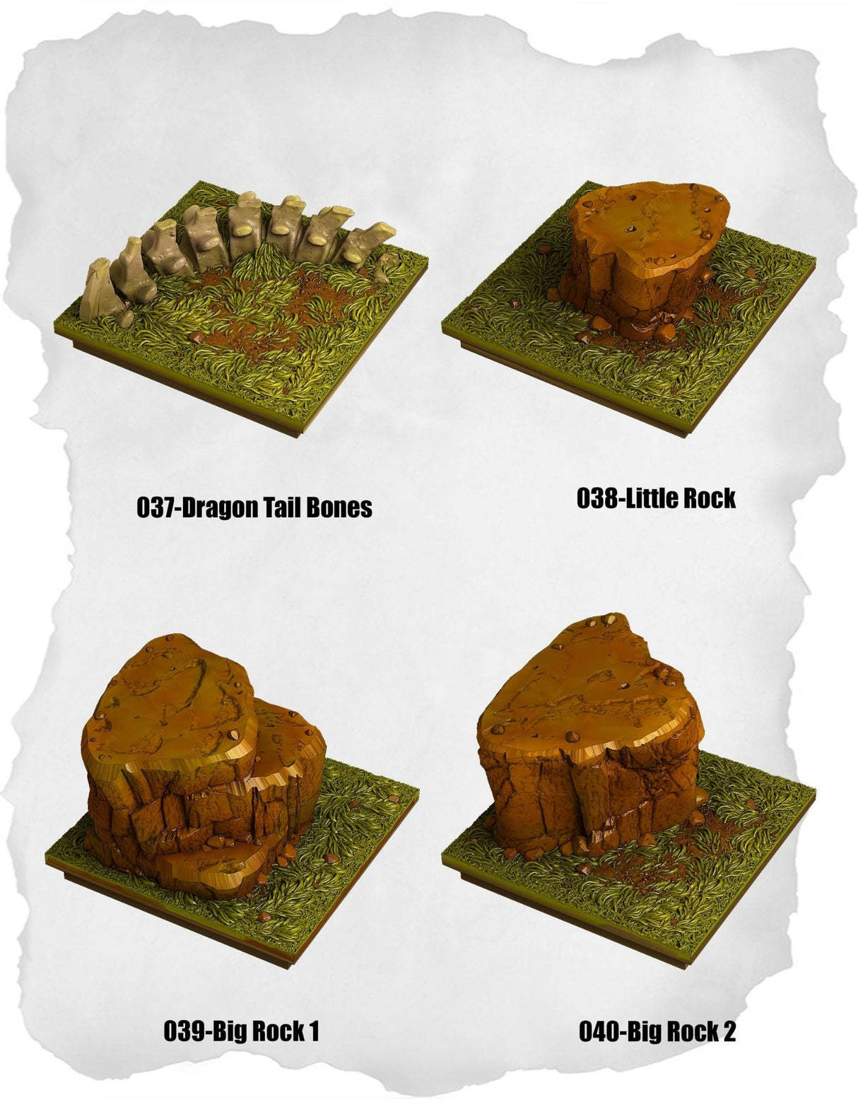 Highland Tiles Dragon Tail & Rock Pack (MH 037 to MH 040) | Set of 4 - Tabletop RPG & D&D miniature. Perfect for wargaming & collectors
