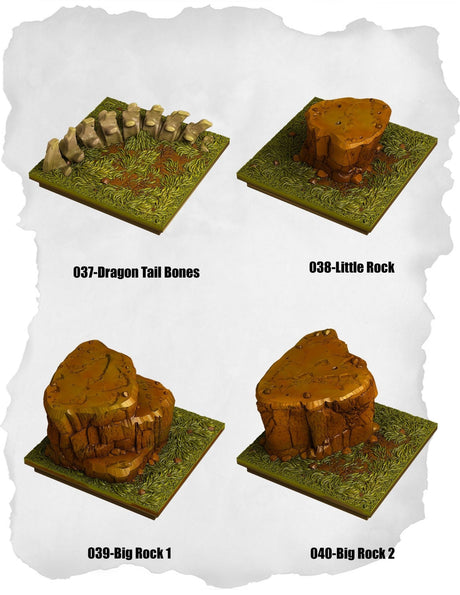 Highland Tiles Dragon Tail & Rock Pack (MH 037 to MH 040) | Set of 4 - Tabletop RPG & D&D miniature. Perfect for wargaming & collectors