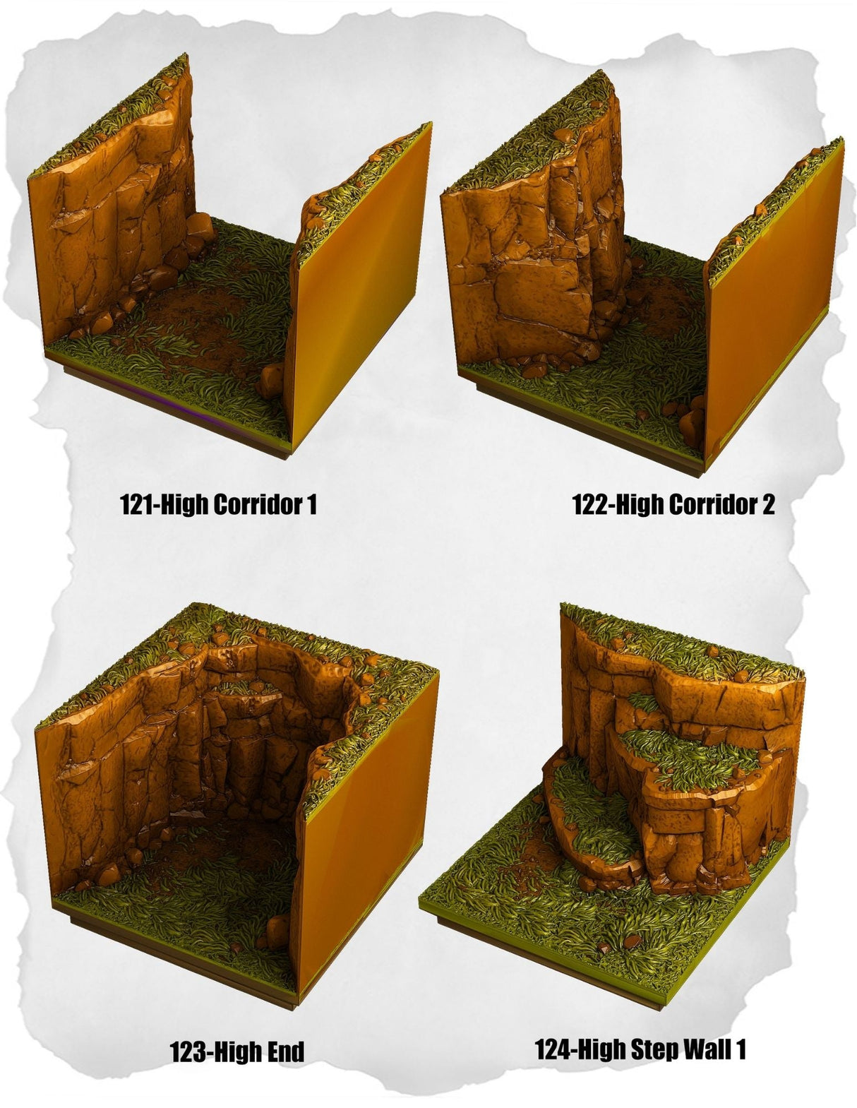 Highland Tiles High Corridor & End Pack (MH 121 to MH 124) | Set of 4 - Tabletop RPG & D&D miniature. Perfect for wargaming & collectors