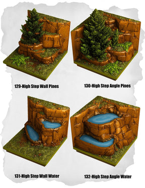 Highland Tiles High Step Pines & Water Pack (MH 129 to MH 132) | Set of 4 - Tabletop RPG & D&D miniature. Perfect for wargaming & collectors