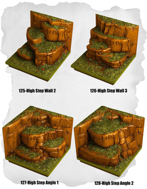 Highland Tiles High Step Wall & Angle Pack (MH 125 to MH 128) | Set of 4 - Tabletop RPG & D&D miniature. Perfect for wargaming & collectors
