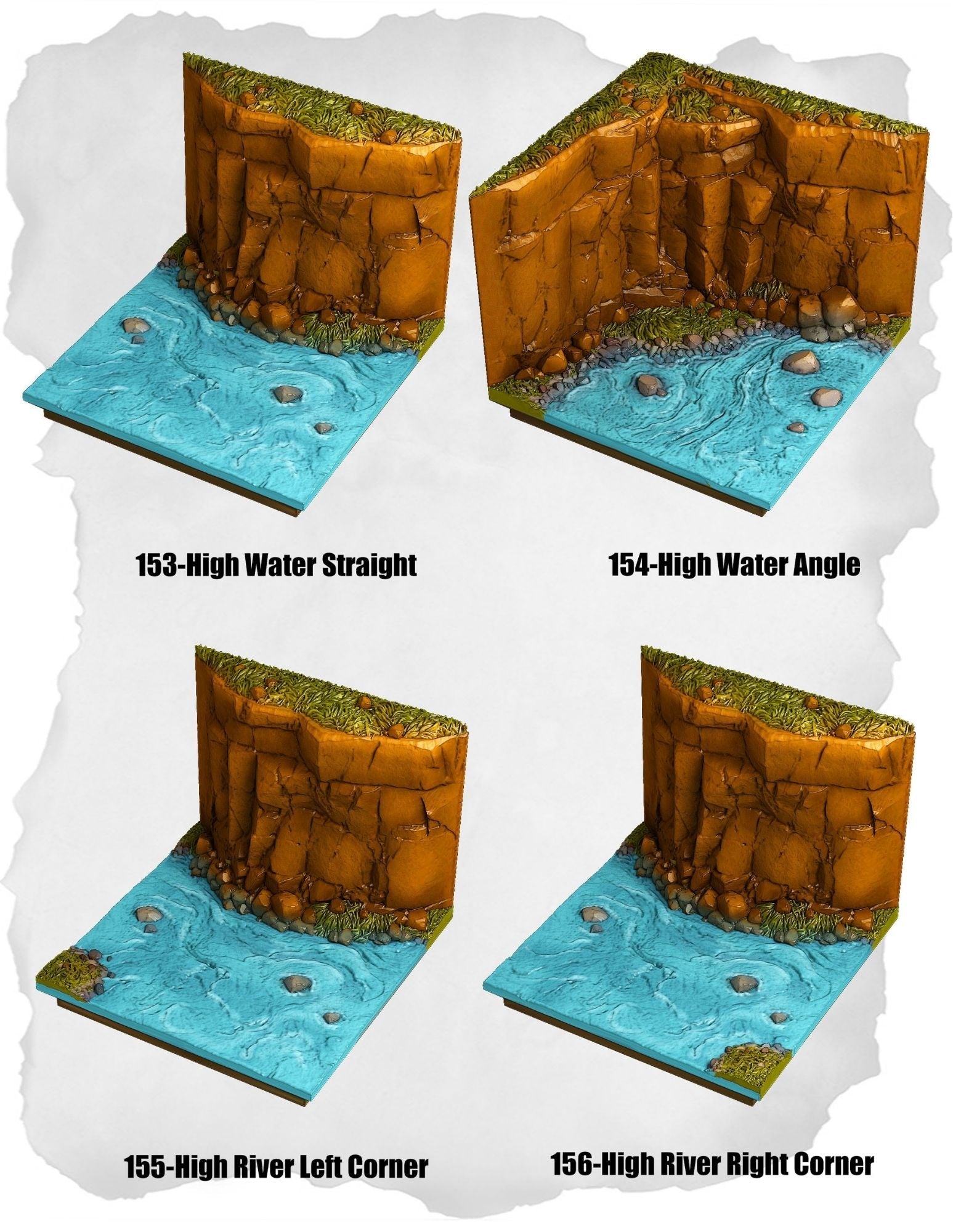 Highland Tiles High Water & River Corners Pack (MH 153 to MH 156) - Set of 4 - 