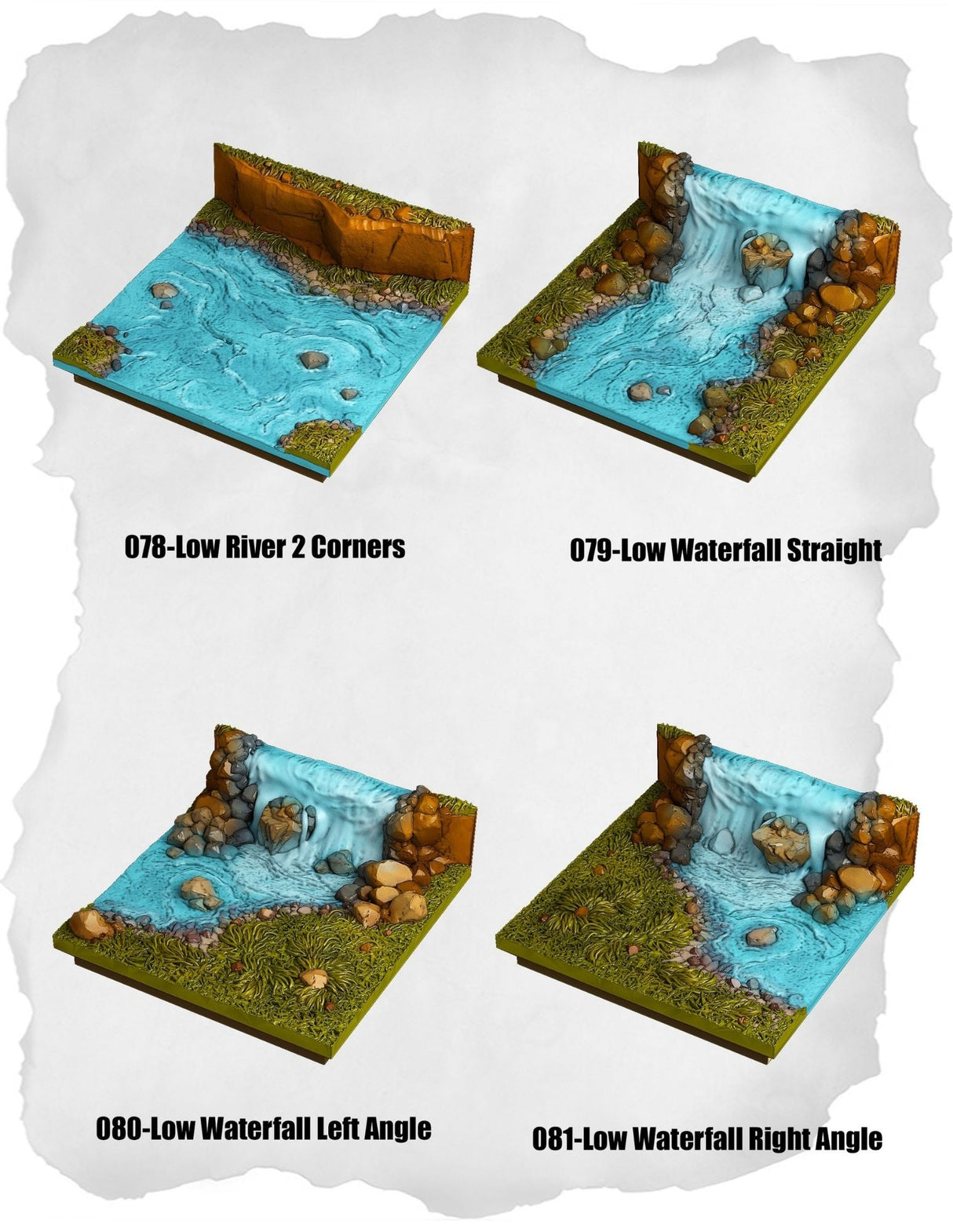 Highland Tiles Low Waterfall Angle Pack (MH 078 to MH 081) | Set of 4 - Tabletop RPG & D&D miniature. Perfect for wargaming & collectors