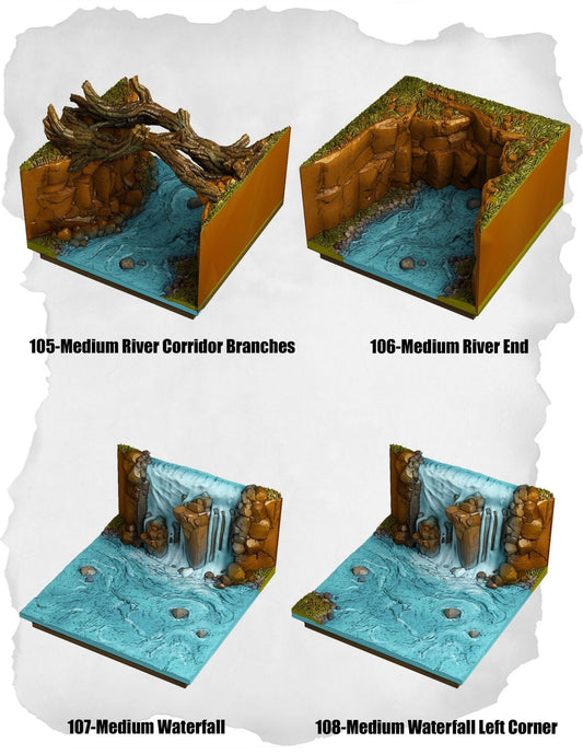 Highland Tiles Medium River Branches & Waterfall Corners Pack (MH 105 to MH 108) - Set of 4 - 