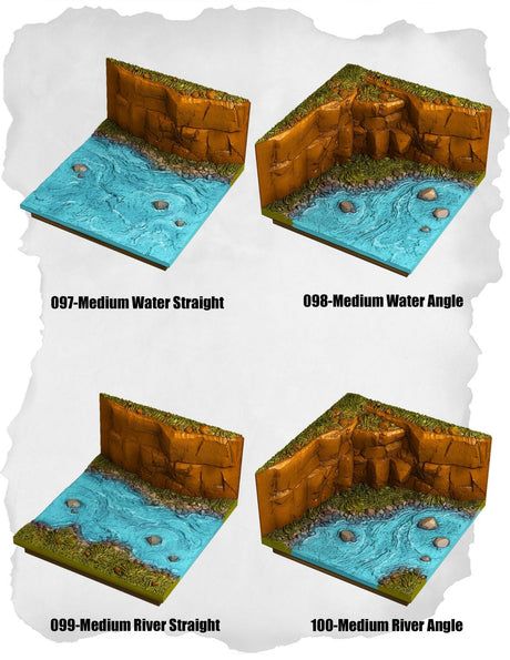 Highland Tiles Medium Water & River Pack (MH 097 to MH 100) | Set of 4 - Tabletop RPG & D&D miniature. Perfect for wargaming & collectors