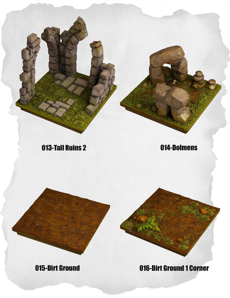 Highland Tiles Ruins & Dirt Ground Pack (MH 013 to MH 016) | Set of 4 - Tabletop RPG & D&D miniature. Perfect for wargaming & collectors