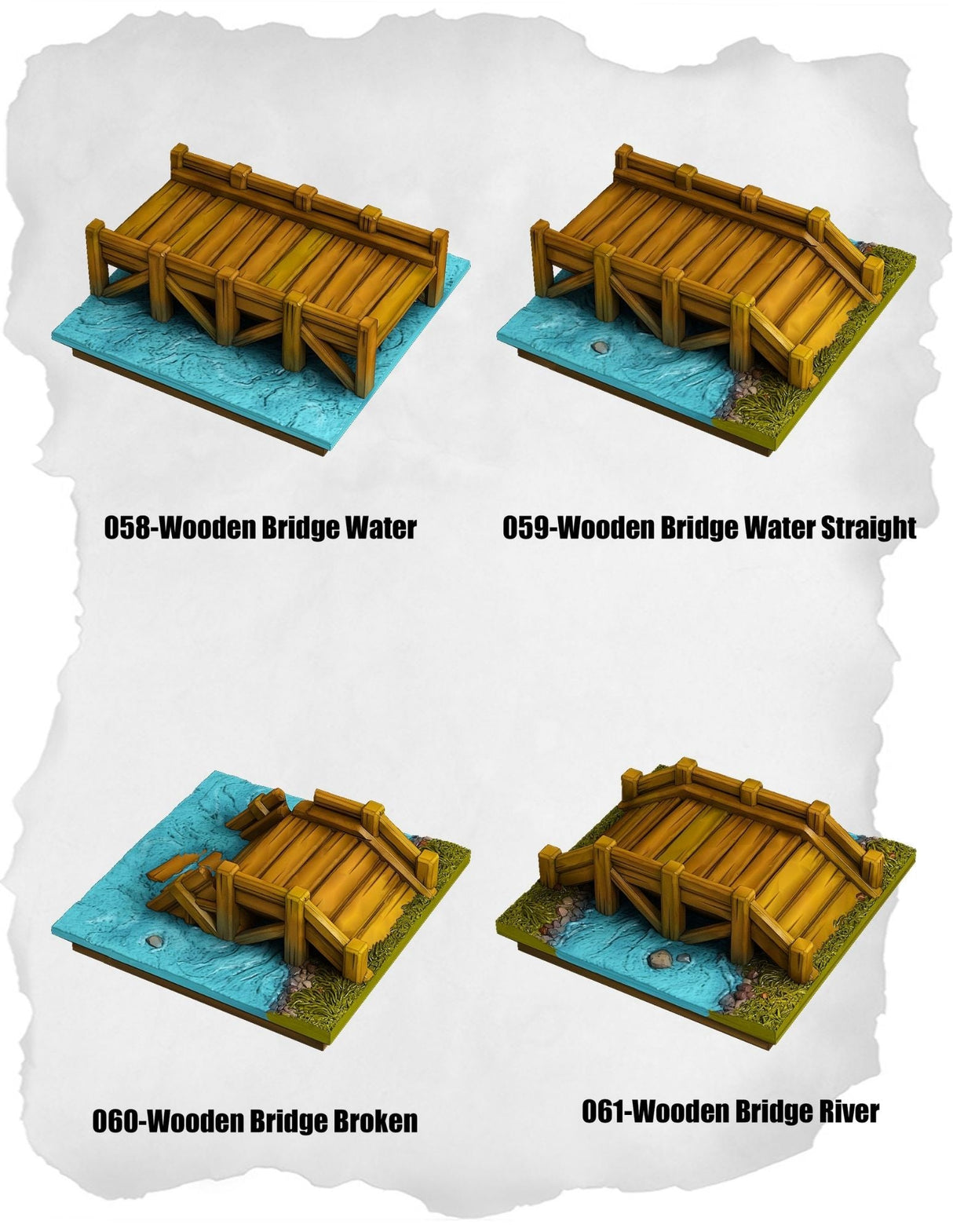 Highland Tiles Wooden Bridge Water Pack (MH 058 to MH 061) | Set of 4 - Tabletop RPG & D&D miniature. Perfect for wargaming & collectors