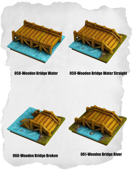 Highland Tiles Wooden Bridge Water Pack (MH 058 to MH 061) | Set of 4 - Tabletop RPG & D&D miniature. Perfect for wargaming & collectors