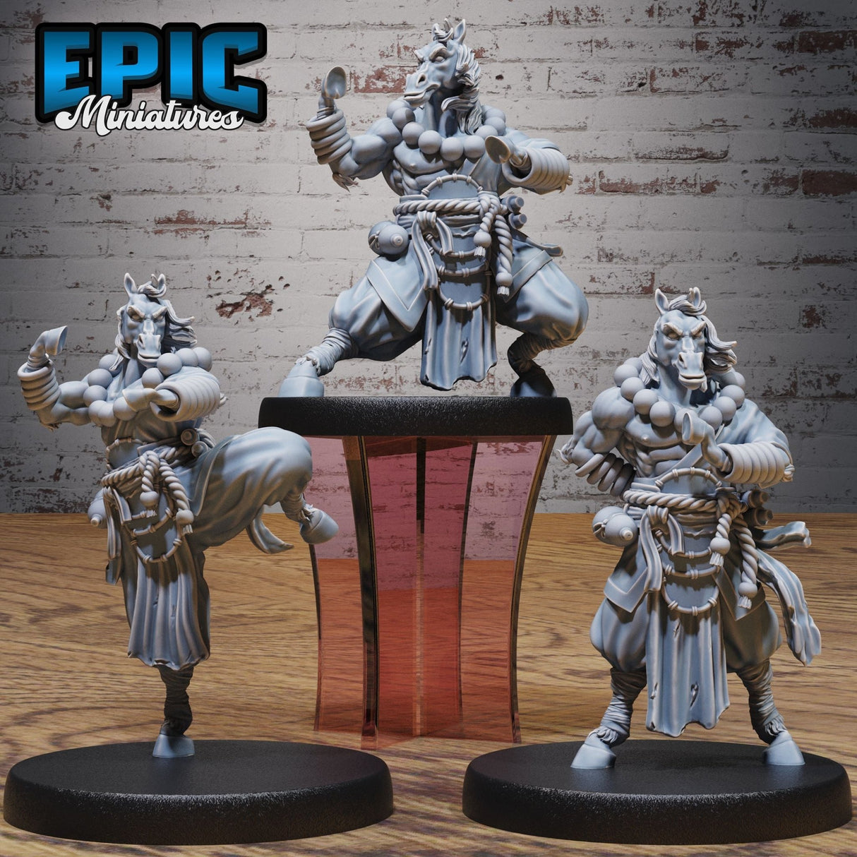 Horsefolk Monk Miniature | Set of 3 - Tabletop RPG & D&D miniature. Perfect for wargaming & collectors