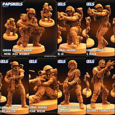 Human Colonial Marine Miniature | Full Set All Models - Tabletop RPG & D&D miniature. Perfect for wargaming & collectors