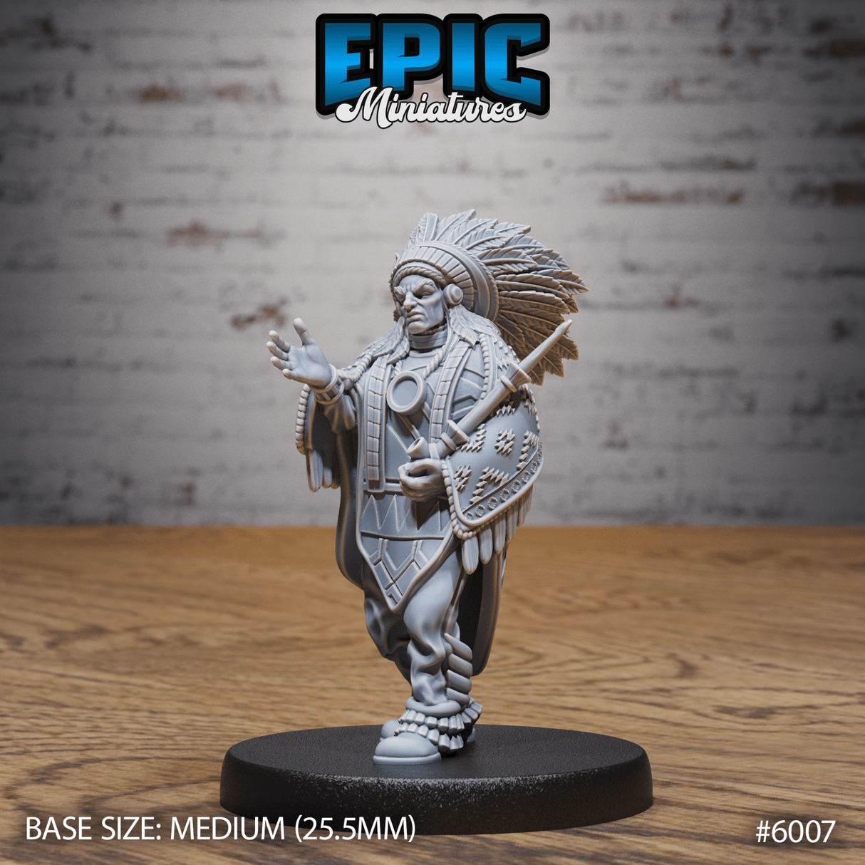 Human Native indian chieftan and warriors Miniature | 6007 - Tabletop RPG & D&D miniature. Perfect for wargaming & collectors