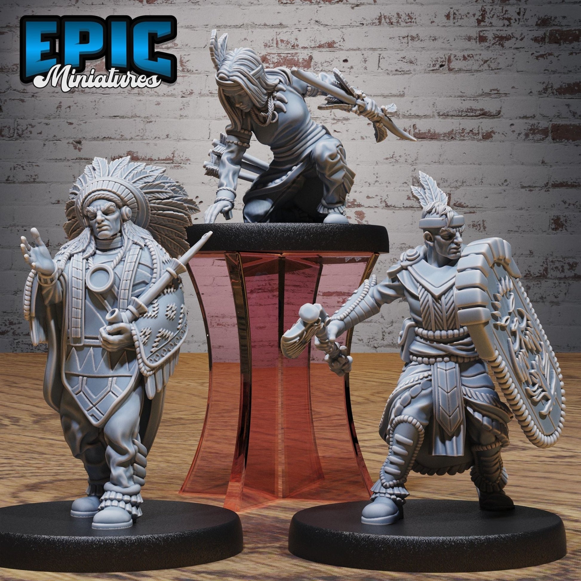 Human Native indian chieftan and warriors Miniature - Set of 3 - 32mm