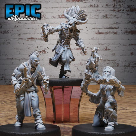 Human Native indian tribal Miniature | Set of 3 - Tabletop RPG & D&D miniature. Perfect for wargaming & collectors