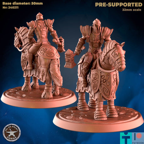 Female Human Paladin mounted Miniature | B - Tabletop RPG & D&D miniature. Perfect for wargaming & collectors