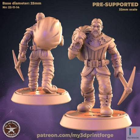 Human worker and Militia Miniature | 178 - Tabletop RPG & D&D miniature. Perfect for wargaming & collectors