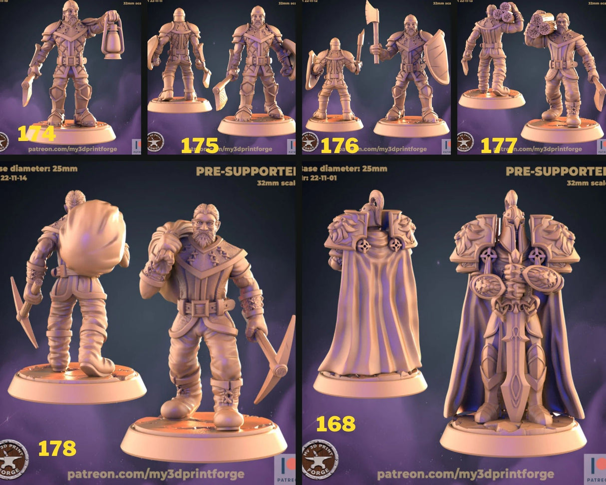 Human Workers Miniature | Set of 6 - Tabletop RPG & D&D miniature. Perfect for wargaming & collectors