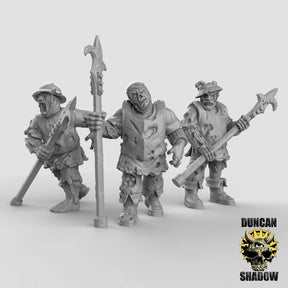 Human Zombies spearmen Miniature | Set of 3 - Tabletop RPG & D&D miniature. Perfect for wargaming & collectors