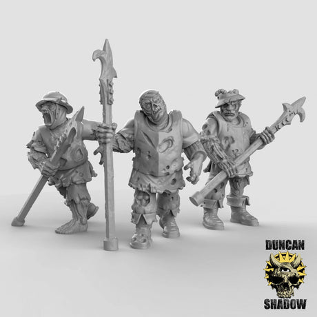 Human Zombies spearmen Miniature | Set of 3 - Tabletop RPG & D&D miniature. Perfect for wargaming & collectors