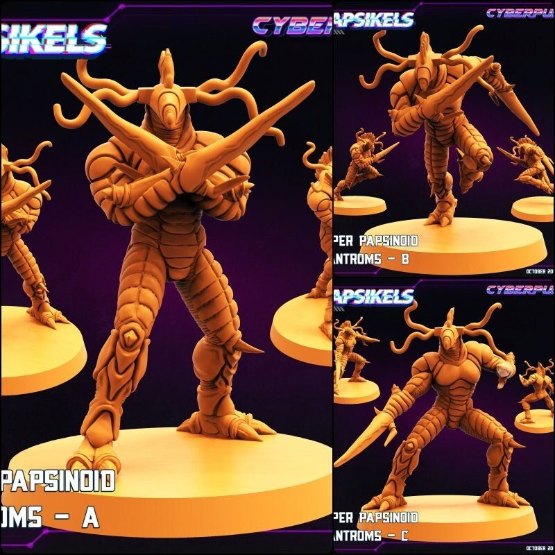 Hyper Papsinoid Tantroms Miniature | Set of 3 - Tabletop RPG & D&D miniature. Perfect for wargaming & collectors