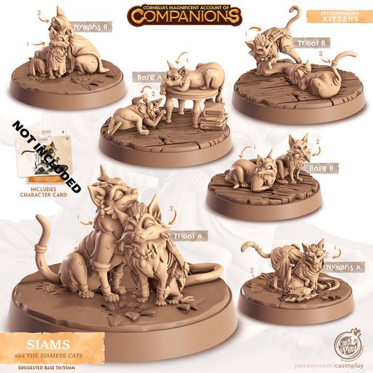 32/28mm The Siamese Twins Cats Companion, CastnPlay miniatures , Role Playing Games Miniature, WoW, Dungeon and Dragons, RPG, DnD,Cats.