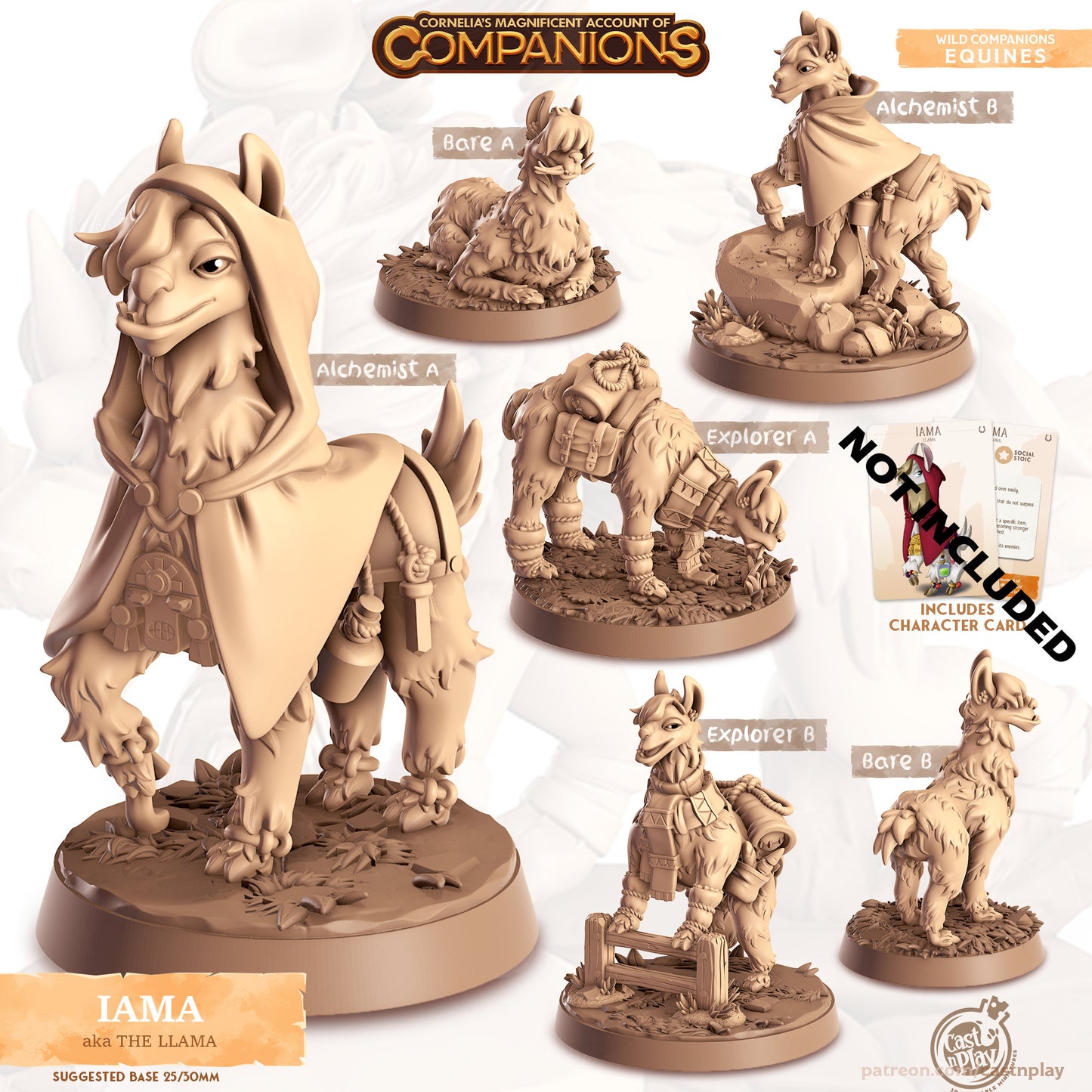 32/28mm The Llama Companion, CastnPlay miniatures , Role Playing Games Miniature, WoW, Dungeon and Dragons, RPG, DnD, Camel.