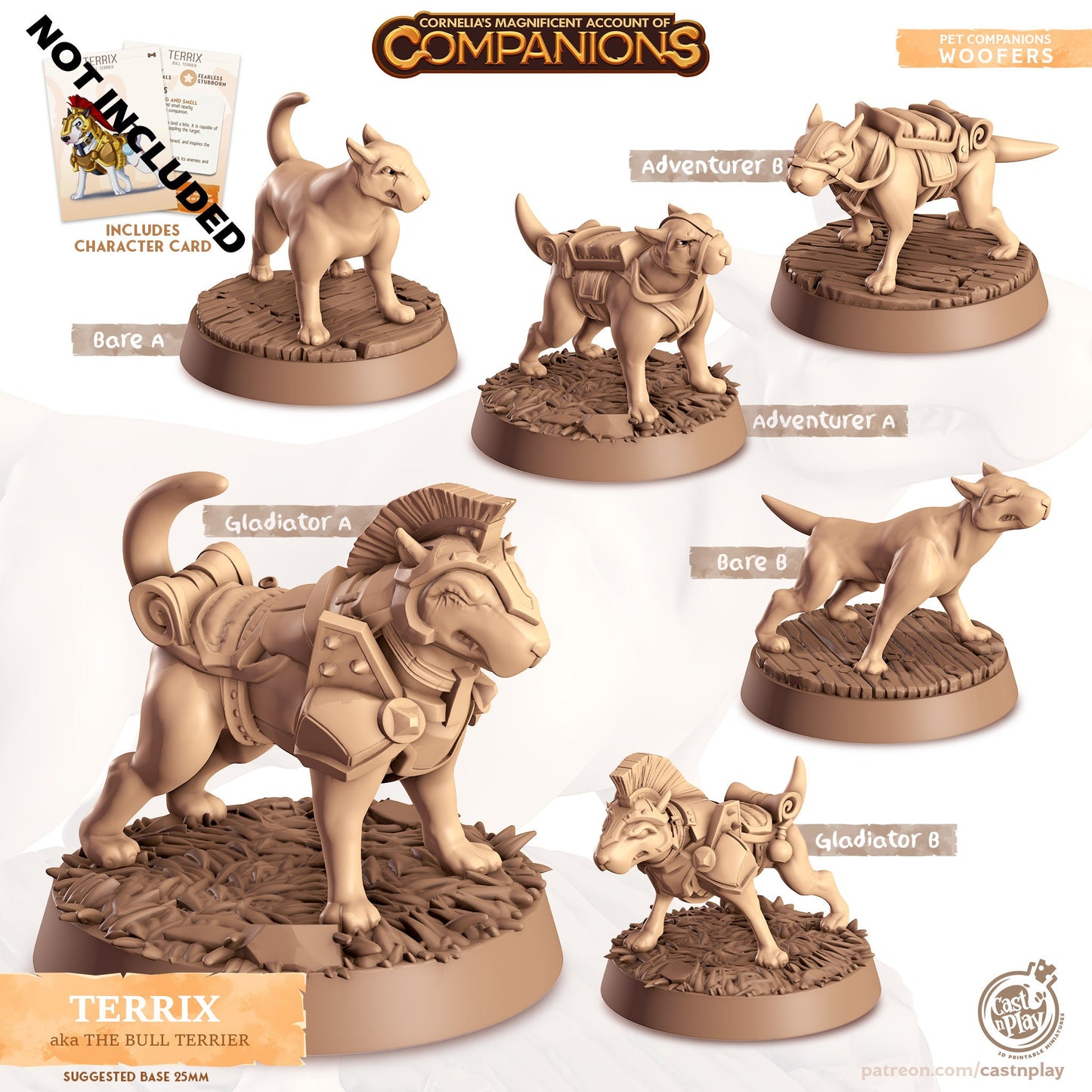 32/28mm, Bull Terrier Companion, CastnPlay miniatures , Role Playing Games Miniature, WoW, Dungeon and Dragons, RPG, DnD,Dogs, Puppies.