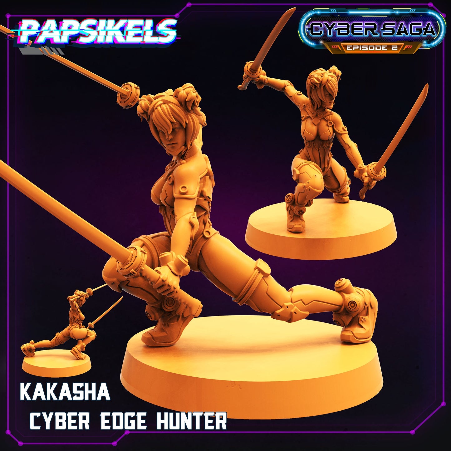 Cyber Edge Hunter  Miniatures by Papsikels Miniatures Dnd, Dungeon and Dragon Mini, Tabletop Miniature, Cyberpunk, Sci Fi.