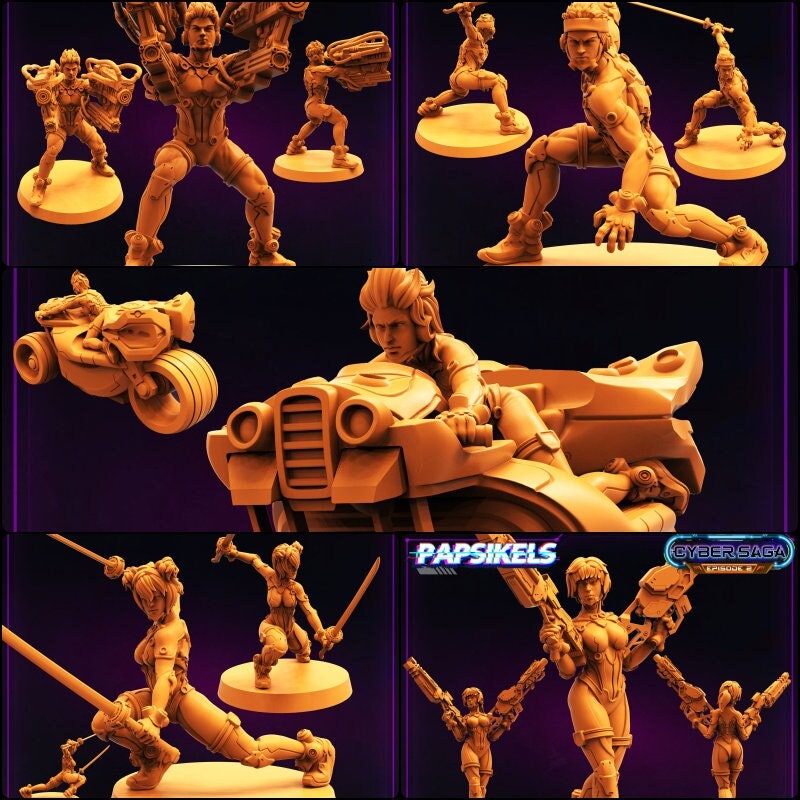 Cyber Edge Hunter  Miniatures by Papsikels Miniatures Dnd, Dungeon and Dragon Mini, Tabletop Miniature, Cyberpunk, Sci Fi.