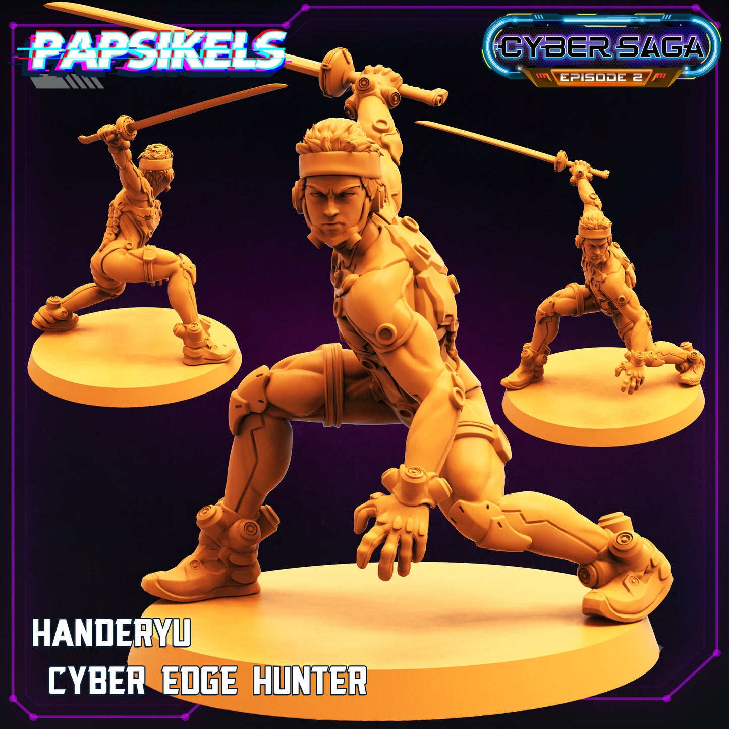 Cyber Edge Hunter  Miniatures by Papsikels Miniatures Dnd, Dungeon and Dragon Mini, Tabletop Miniature, Cyberpunk, Sci Fi.
