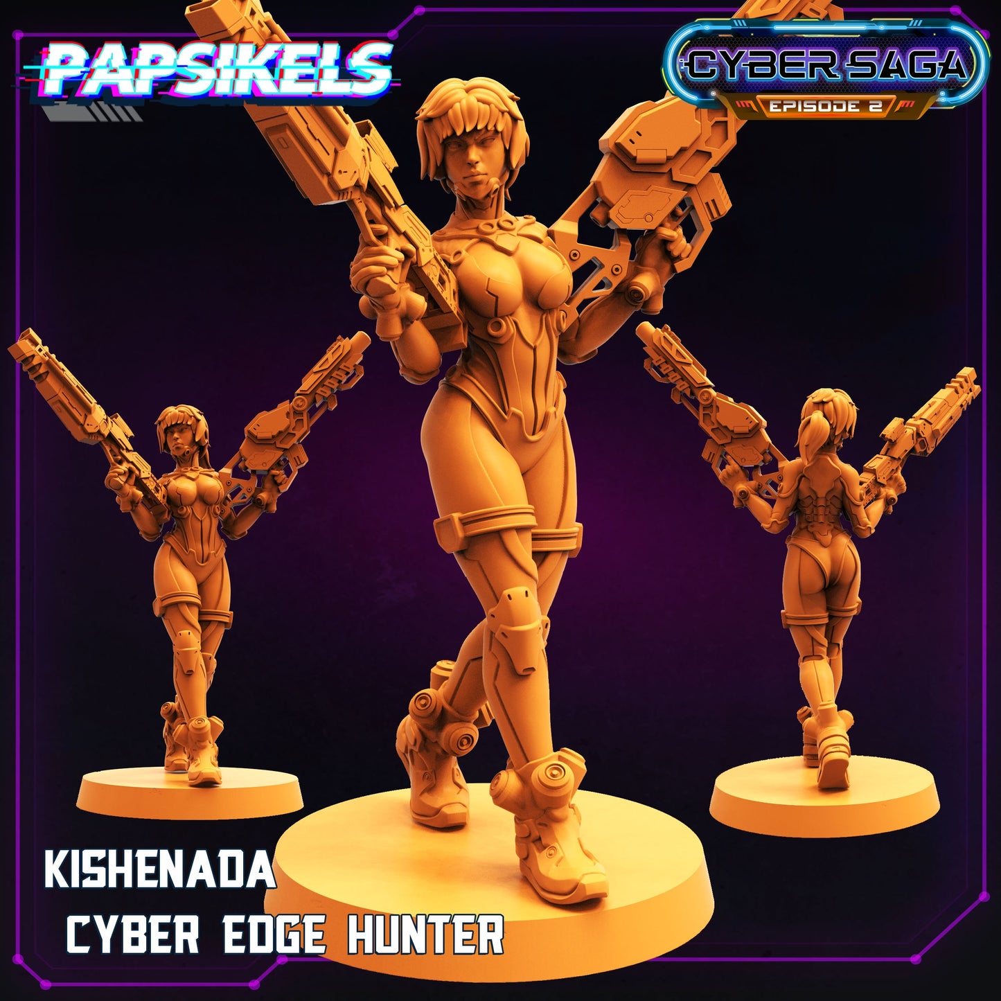 Cyber Edge Hunter  Miniatures by Papsikels Miniatures Dnd, Dungeon and Dragon Mini, Tabletop Miniature, Cyberpunk, Sci Fi.
