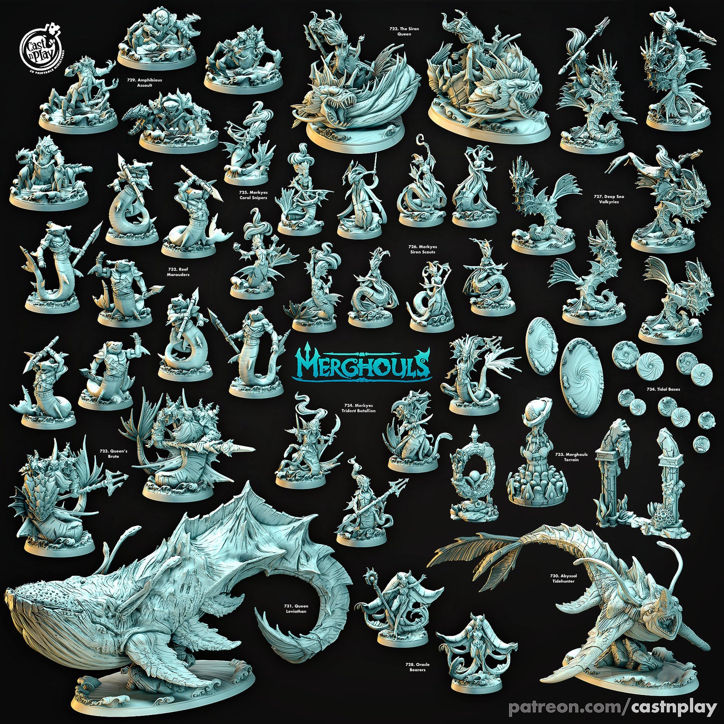 Oracle Bearers,  Merghouls, CastnPlay, Tabletop Gaming Miniature, Dungeons and Dragons Miniatures, Role Playing Games. Sea Myths,