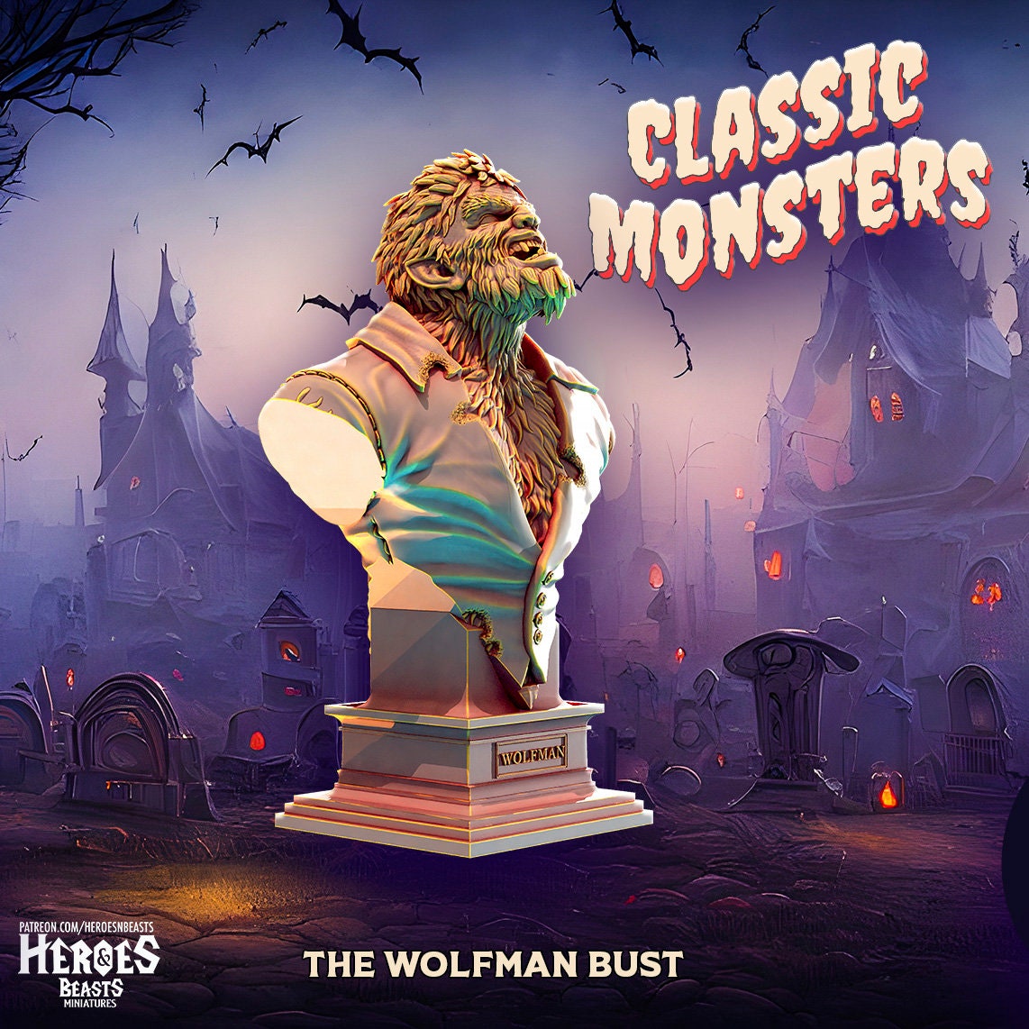 The Wolfman, 150mm, 75mm, 32mm Scale, Bust, Role Playing Games Miniature, WoW, Dungeon and Dragons,, DnD, Classic Movie.