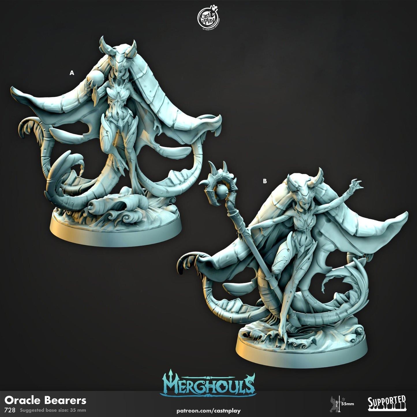 Oracle Bearers,  Merghouls, CastnPlay, Tabletop Gaming Miniature, Dungeons and Dragons Miniatures, Role Playing Games. Sea Myths,