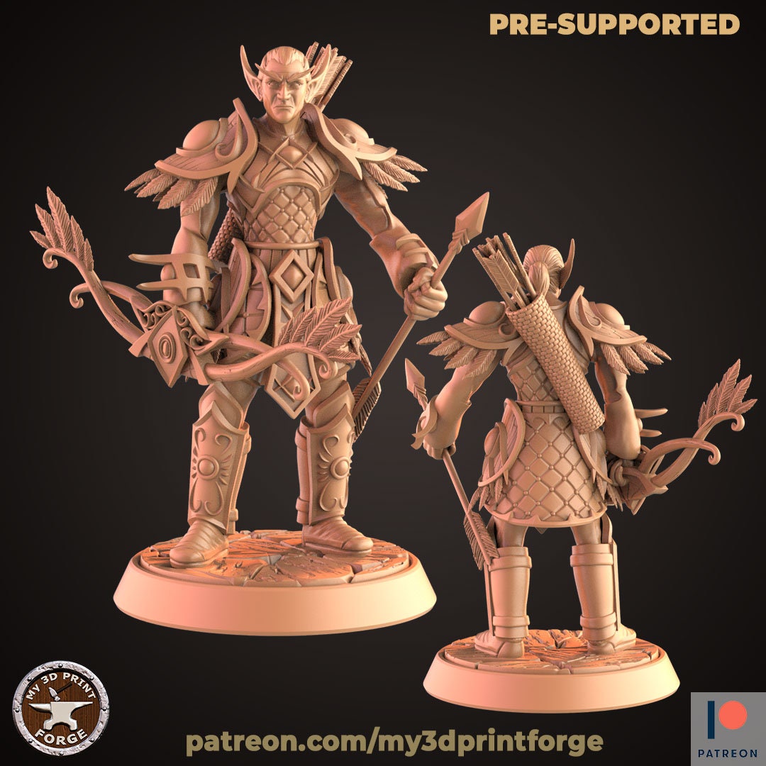 Wood elf Hunter /  archer by My3DprintForge Dnd, Dungeon and Dragon Mini, Tabletop Miniature, Miniature, Fantasy Miniatures