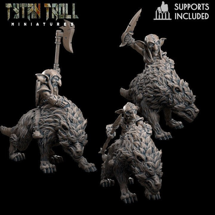 28/32mm Goblin Wolf Riders, Large Miniatures, TytanTroll Minitures, Dungeon and Dragons, RPG, Dnd, Pathfinder, Gobliins