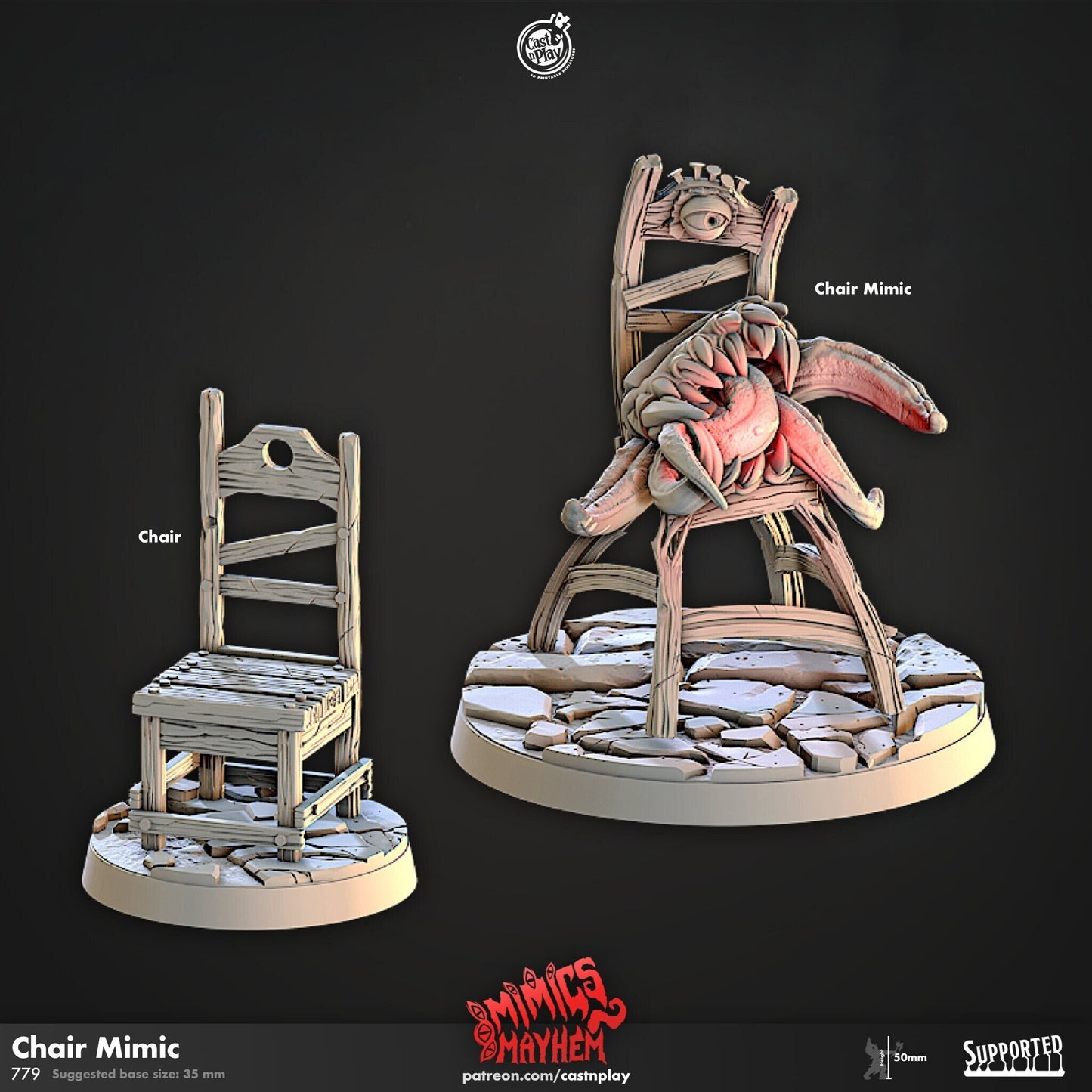 32mm Chair Mimic, Mimic Madness, CastnPlay, Large miniatures , Role Playing Games Miniature, Dungeon and Dragons, Mimics.