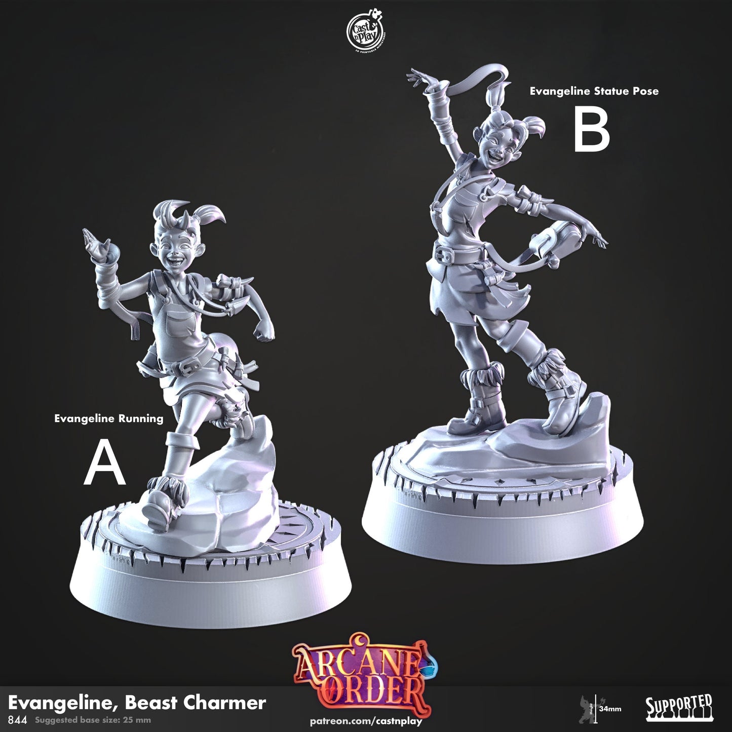 32mm, Evangeline, Beast Charmer , Arcane Order, CastnPlay miniatures , Role Playing Games Miniature, WoW, Dungeon and Dragons, RPG.