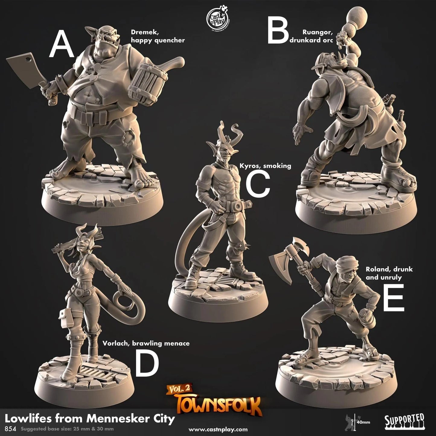 Villagers from Mennesker City Miniatures for Dungeons and Dragons, RPG, Dnd, Pathfinder, Villagers, Tabletop Games, Fantasy