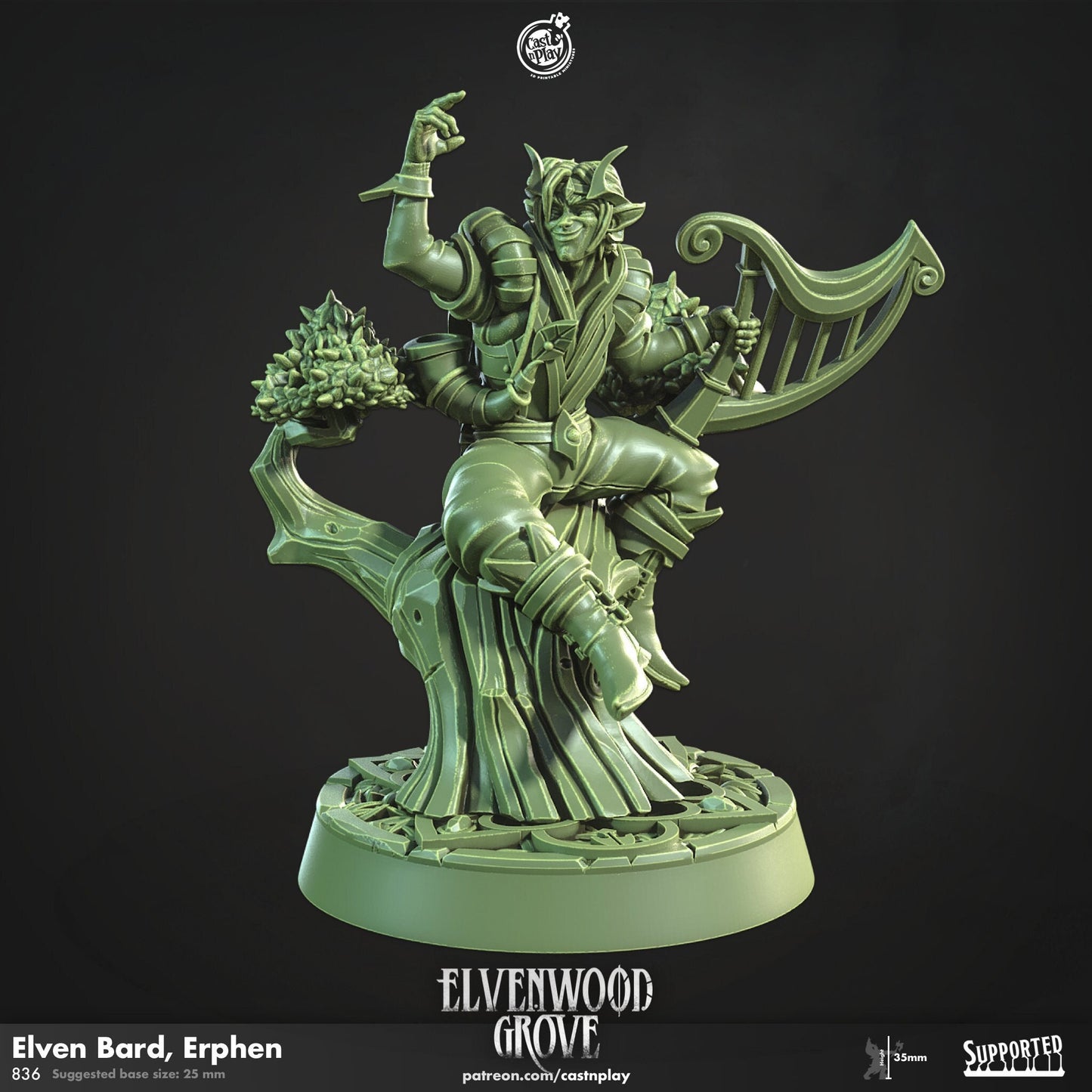 32mm, Elven Bard, Erphen , Elvenwood Grove, CastnPlay miniatures , Role Playing Games Miniature, WoW, Dungeon and Dragons, RPG, DnD.