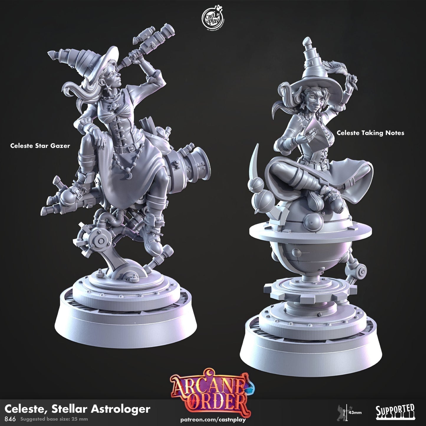 32mm, Celeste, Stellar Astrologer , Arcane Order, CastnPlay miniatures , Role Playing Games Miniature, WoW, Dungeon and Dragons, RPG.