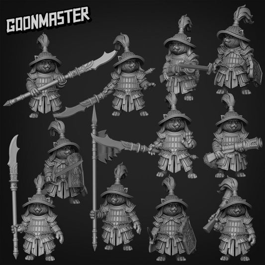 Red Panda Gunner squad with hats  ,Goon Master, Medium Miniature, Dungeon and Dragons, RPG, Dnd, Pathfinder, Dnd Panda Miniature, Red panda